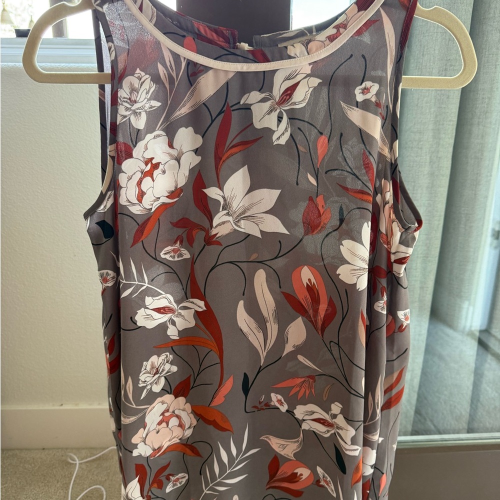 LOFT Outlet Floral Sleeveless Blouse - Gray and Orange